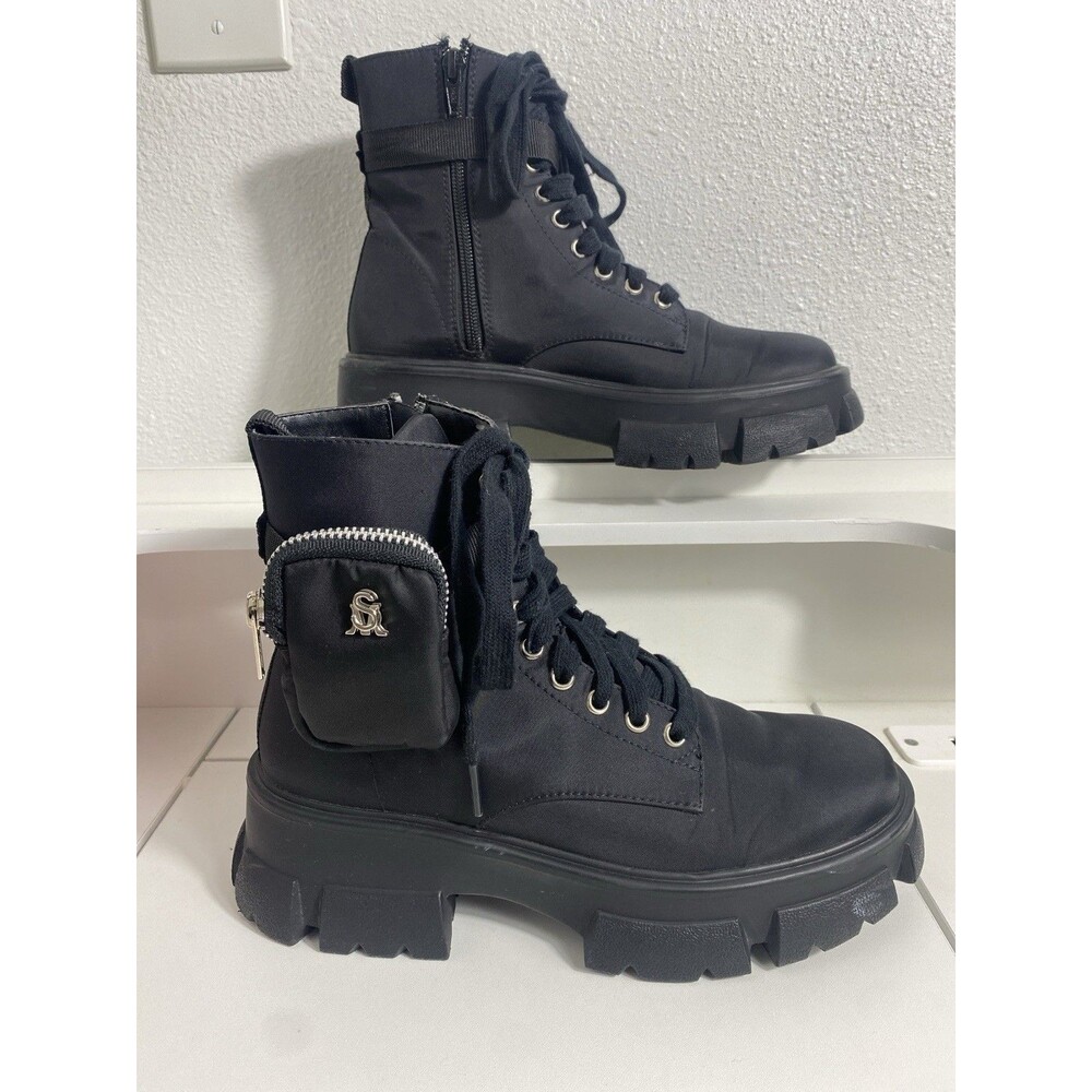Steve Madden Thora-P Black Nylon Lace-Up Combat Ankle Lug Boots Women's 8 - Picture 2 of 16